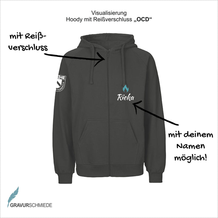 Reißverschlußjacke Vorderseite, personalisiert für OCD Ocean Cheer Danceteam TV Unterbach