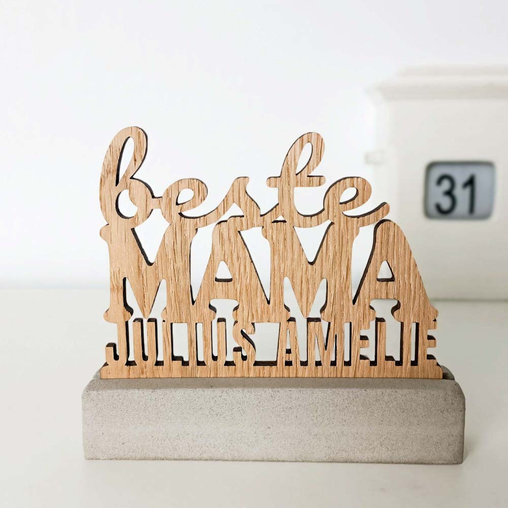 Holz-Beton-Aufsteller BEST MOM / BESTE MAMA mit Namen